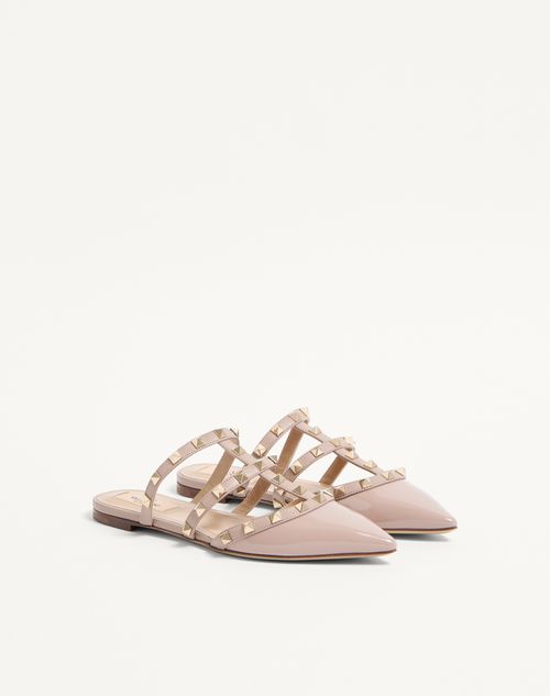 Valentino Garavani - Rockstud Patent-leather Mule - Poudre - Woman - Ballerinas